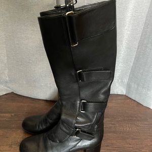 Anne Klein knee high black leather boots, women’s size 7